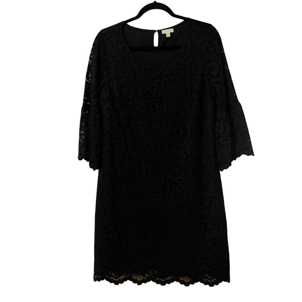 Garnet Hill Womens Size 6 Black Lace Overlay Bell Sleeve Dress Cocktail